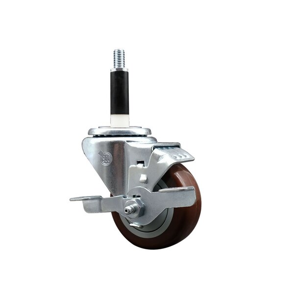 3'' Maroon Poly Swivel 7/8'' Expanding Stem Caster with Brake